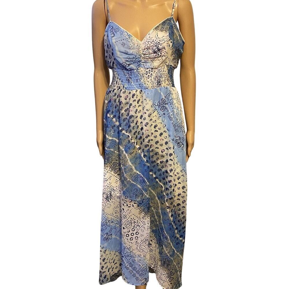 Y2K Hi-Low Maxi Dress Sz M Blue Silky Chiffon Babydoll Cottagecore Romantic